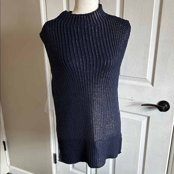 NEW Pilcro Anthropologie Oversized Foil Sweater vest Navy Sleeveless Knit Top - Picture 4 of 6